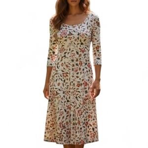 Peruvian Connection Floral Bird Print Fit & Flare Midi Dress - Small